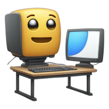 Anthropomorphic computer with a face, arms and legs doing something random sticker