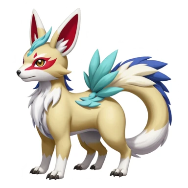 Colorful Skilled Adept Graceful Asian Painted WereGarurumon-Meloetta-Renamon-Zangoose-fusion-hybrid-creature (full body) sticker