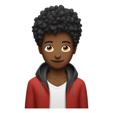 Un garçon avec des cheveux rouges, une mèche noire, un signe de pique sur sa joue et des yeux noirs. Il a l’air inexpressif sticker