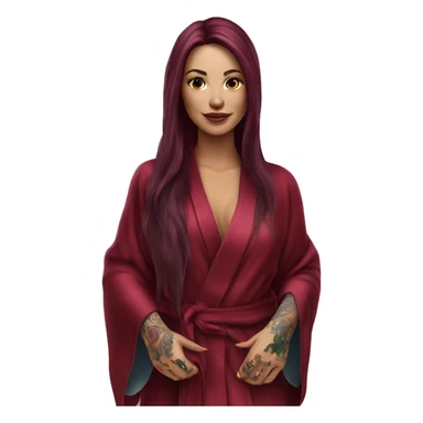 Beautiful tattooed burgundy long haired woman in silk robe sticker