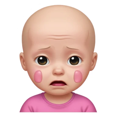 a portrait of crying baby , wearing pink clothes, no hair sticker