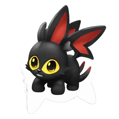 black Shiny Fionbri-Falvie-sparkle-sona with yellow eyes, red edgy markings full body fursona sticker