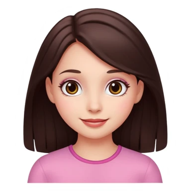 An emoji featuring a girl with dark brown long hair, brown big eyes, light pinkish skin, red cheeks,  sticker