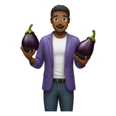 Man holding eggplant sticker