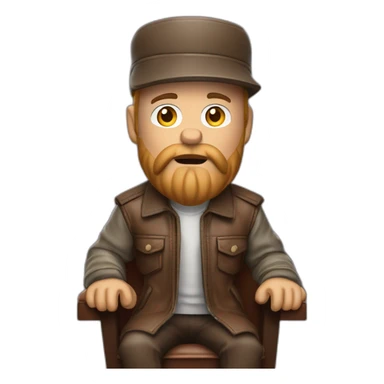 biff wiff short santa beard wearing a brown leather jacket and a paddy driving cap sitting in a folding directors chair looking angry(full body, ios17) sticker