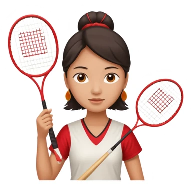 ancient gongsam girl with 1 badminton racket, red sticker