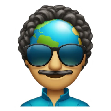 Armando Christian Pérez wearing sunglasses with globe in background sticker