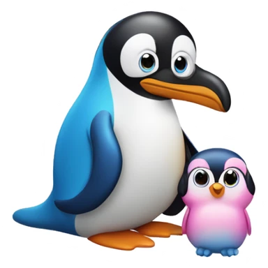 pinguin with dog in blue and pink colo sticker