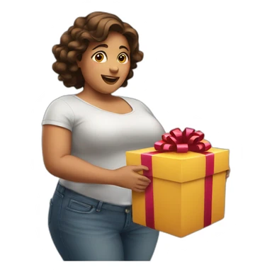 overweight latin woman opening a gift sticker