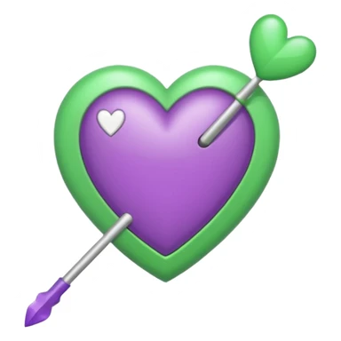 Haz un emoji de corazón blanco siendo atravesado por una flecha verde “💘” como este y que arriba tenga un pequeño corazón lila como este: 💕 sticker