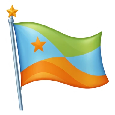 create a flag with orange star in the left and the light green in top and bottom and the light blue triangle left to Right and blue on the right up to down behind the light blue triangle sticker