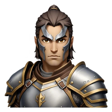 Cinematic Realistic WoW Human Warrior Portrait, head tilted epicly and inquisitively, showcasing a commanding presence and heroic grace. His chiseled features, resolute eyes, and meticulously crafted steel armor with leather accents in harmonious greys and bronzes are rendered with lifelike clarity and dramatic lighting, high shine, epic and awe-inspiring, embodying the spirit of a warrior poised for battle. sticker