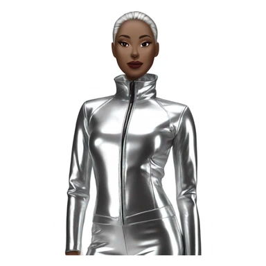 silver female latex jacket full view sticker