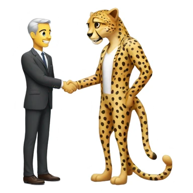 A cheetah in a classic suit shakes hands with a man  sticker