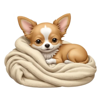 Long haired chihuahua, beige, white chest and socks, sleeping cutely under blanket sticker