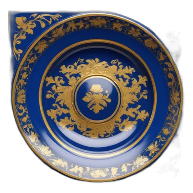 petrikivska ornament blue plate with gold sticker