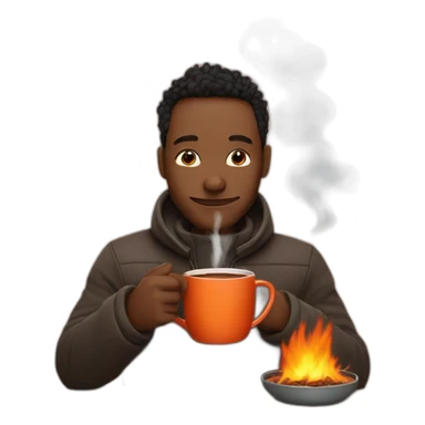 Léon musk drinking hot chocolate around a fire sticker