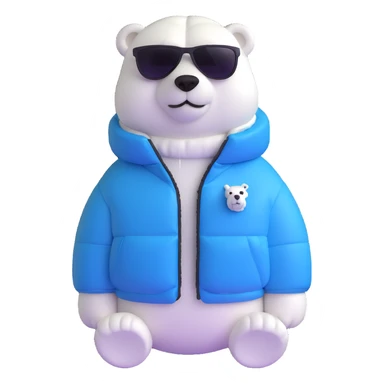 polar bear wearing a white puffer jacket and sunglasses  sticker