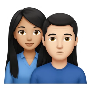 Mixed race couple, white male with mixed female (asian & black)
the female is more asian than she is black, she has long hair and very tanned skin, and black eyes
The male is french, he has thick luscious hair sticker
