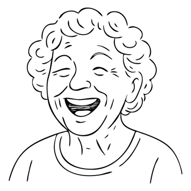 older lady with silver curly hair laughing sticker