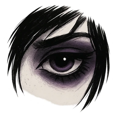 emo-style eye, black and purple, moody, no background sticker