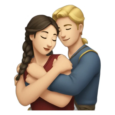 young metis Man and young white woman hug love wit sticker