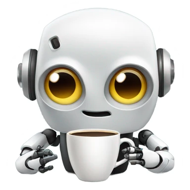 cute robot with a cup of coffee sticker