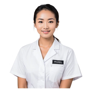 An esthetician providing facial treatments, wearing a white uniform sticker