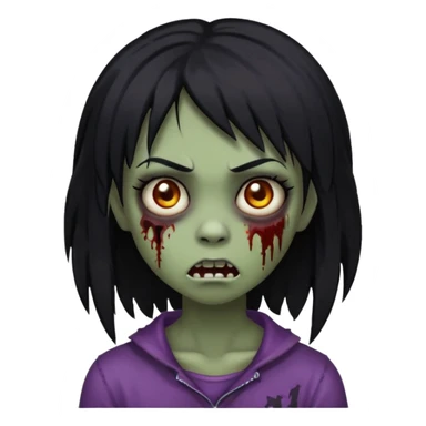 girl, zombie, black hair, long, emo, shaggy, dark, spooky, creepy expression emoji  sticker
