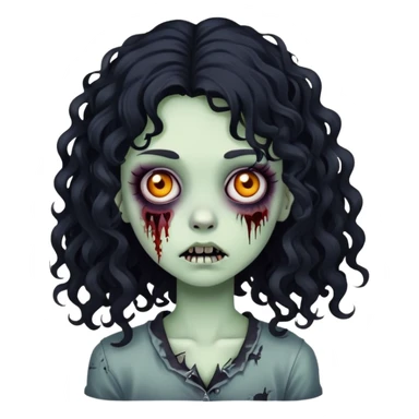 girl zombie with black long curly hair, emo style sticker