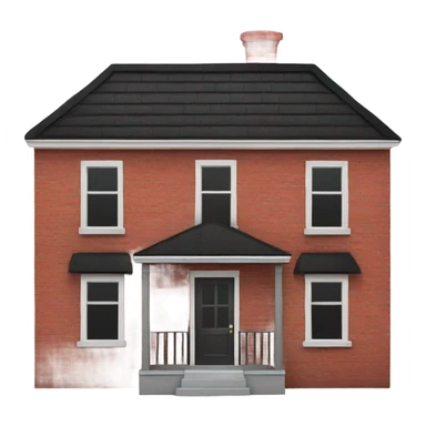 One story Small red brick house with black roof with a red door and one window  sticker