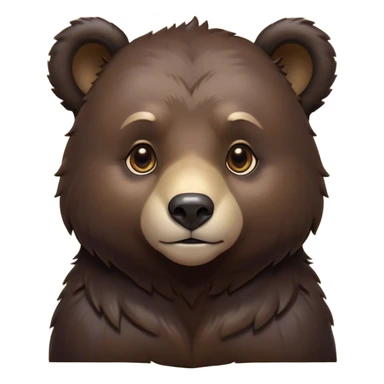 Cinematic Noble bear cub Portrait Emoji, Poised and regal, with a large, imposing build and a thick, well-groomed rich dark brown fur, deep-set soulful eyes, Simplified yet sharp and sophisticated features, highly detailed, glowing with a soft, dignified glow, high shine, intelligent and formidable, stylized with an air of wild majesty, focused and attentive, soft glowing outline, capturing the essence of a watchful and commanding guardian, so majestic it feels as though it could lumber out of the screen with effortless authority! sticker