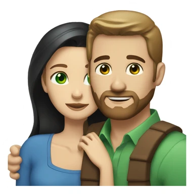 White man BROWN beard and blue eyes and BROWN hair hugging white woman with long straight black hair and green eyes sticker