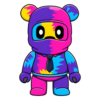 cute bearbrick collectible toy wearing a tie-dye colorful balaclava sticker