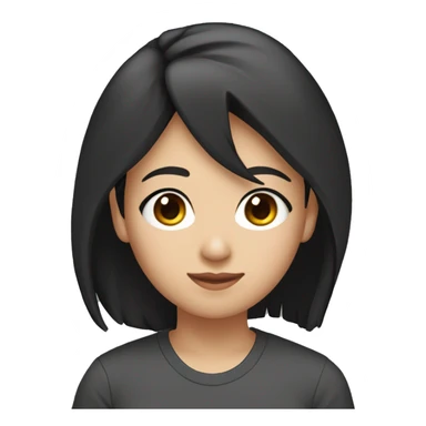 A head and shoulders shot of a 32 year old Asian woman, with long black hair,   with brown eyes wearing a t-shirt. sticker