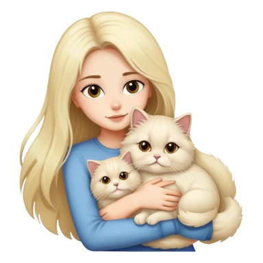 pretty girl with dark long hair hugging her blonde fluffy persian cat  sticker