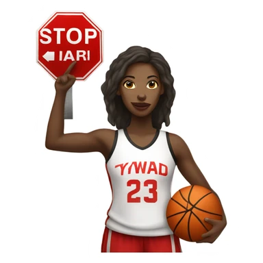 Black women basketball player holding a stop sign sticker