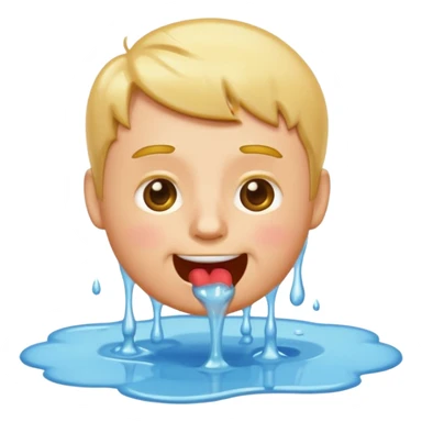 apple style emoji of a man with his back up, face in a puddle, licking sticker