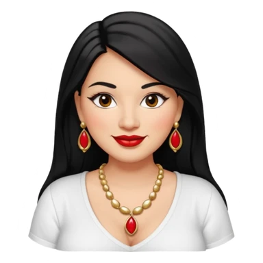 Mexican Light skin big brown eyes glamorous full figured women black medium straight hair red lips necklace and earrings long lashes white shirt  sticker