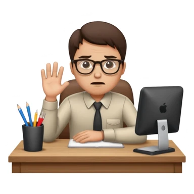 Annoyed/angry worker working at a desk sticker