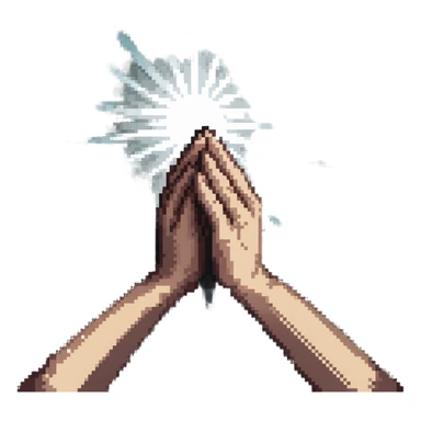 hands clasped in prayer with light rays sticker