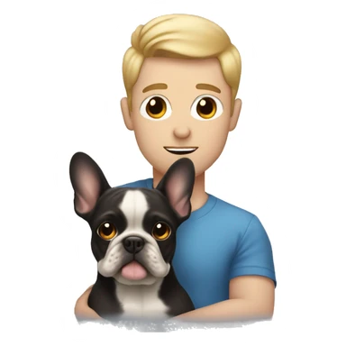 Man with blur eyes holding a blonde frenchie and a fluffy dark one  sticker