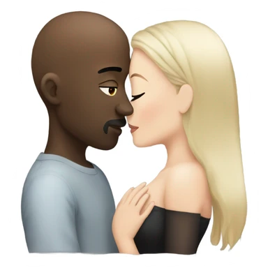 White girl dark hair kissing bald black man sticker