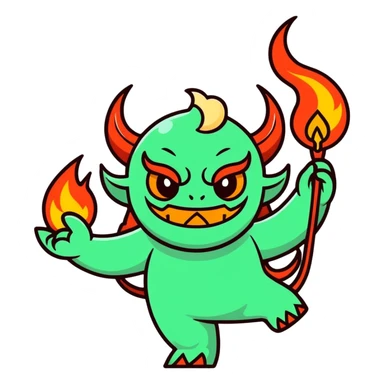 Jade Flame Demon waving sticker