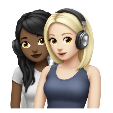 Two pale skin Girls dj with headphones one black hair one blonde hair  sticker
