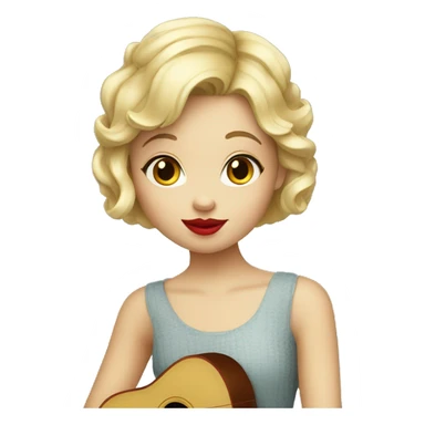 blond girl pixie haircut playing ukulele red lipstick  sticker