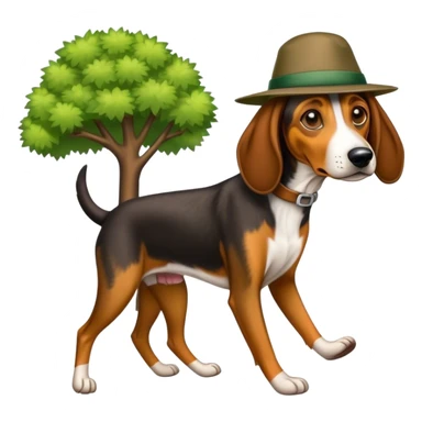 tree walking coon hound dog with a hat  sticker