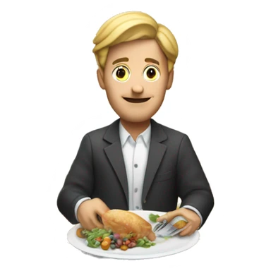 man at dinner table with cuttlery in his hands, money on the plate sticker