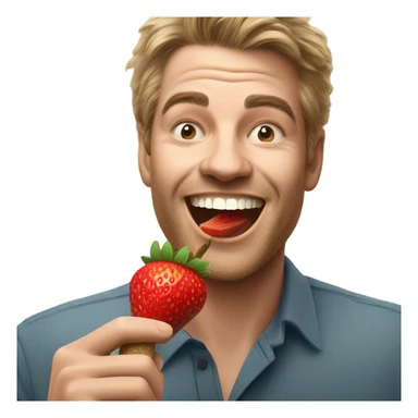 man enjoying fresh strawberry on a stick sticker