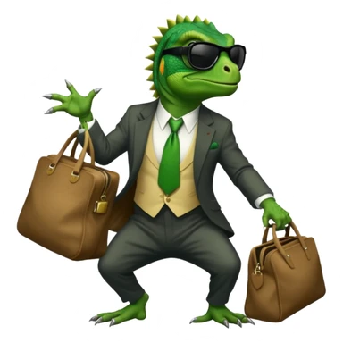 capitalist iguana banker godfather with black sunglasses breakdance with bag sticker